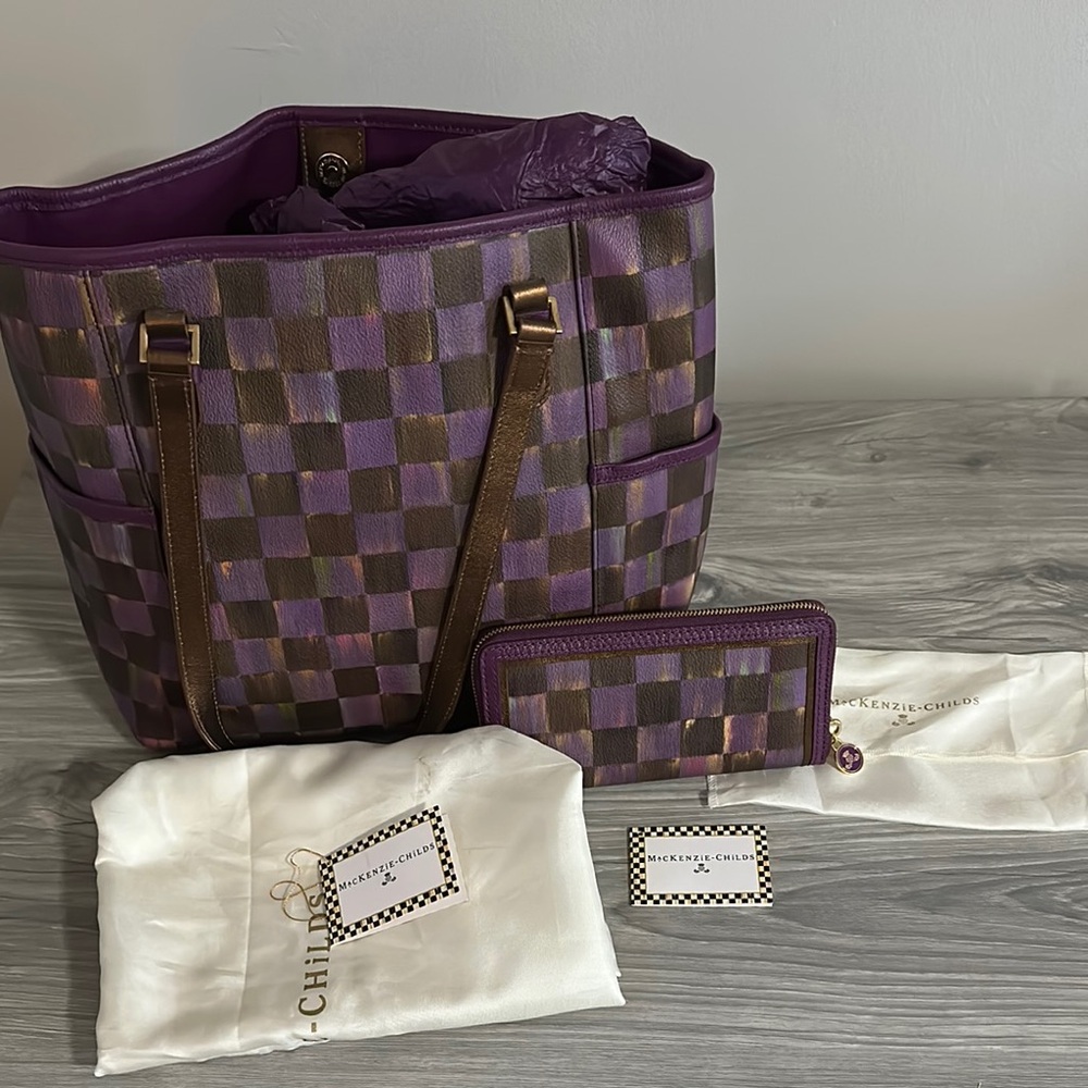 Purple and Brown Checkered Tote Bag